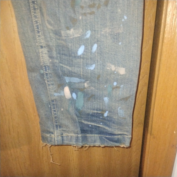 Refinery Republic Distressed Jeans - Pink And Blue Paint Splatter w/ Tan Accents - Picture 11 of 12